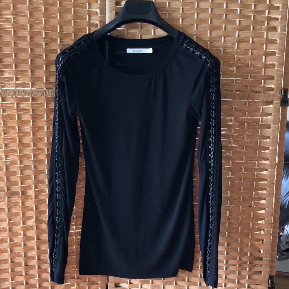 Black long sleeve with see through chain detail.